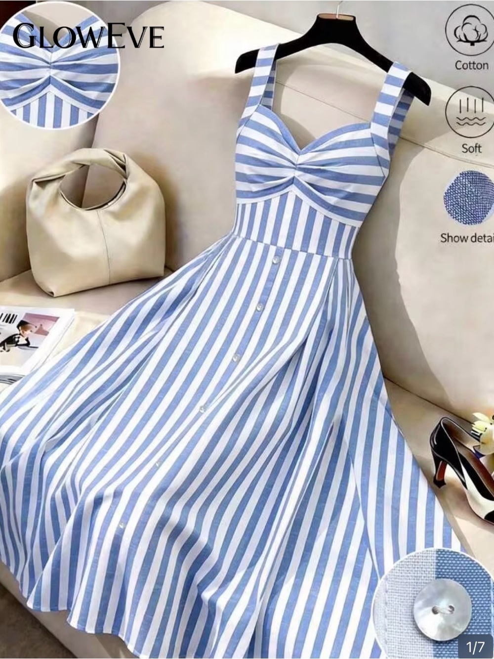 GlowEve Women's Casual Striped Blue White dress